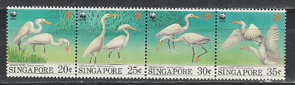 Фауна WWF, Птицы, Сингапур 1993, 4 марки сцепка